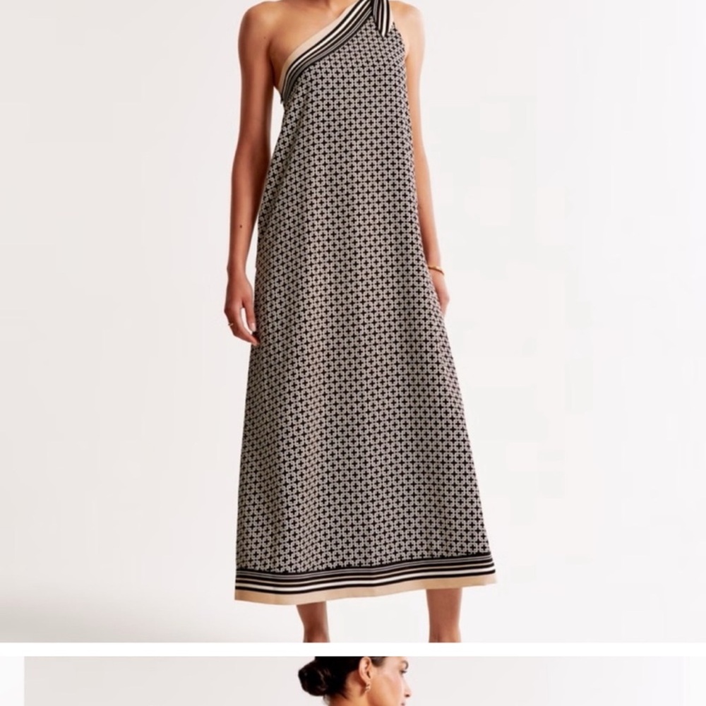 Black and cream one-shoulder dress